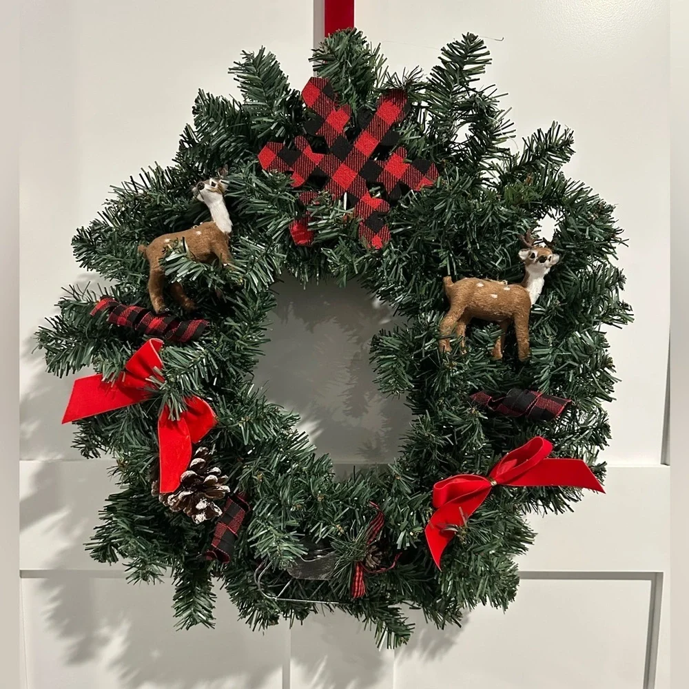 Festive Handmade Holiday Wreath with Buffalo Plaid Accents